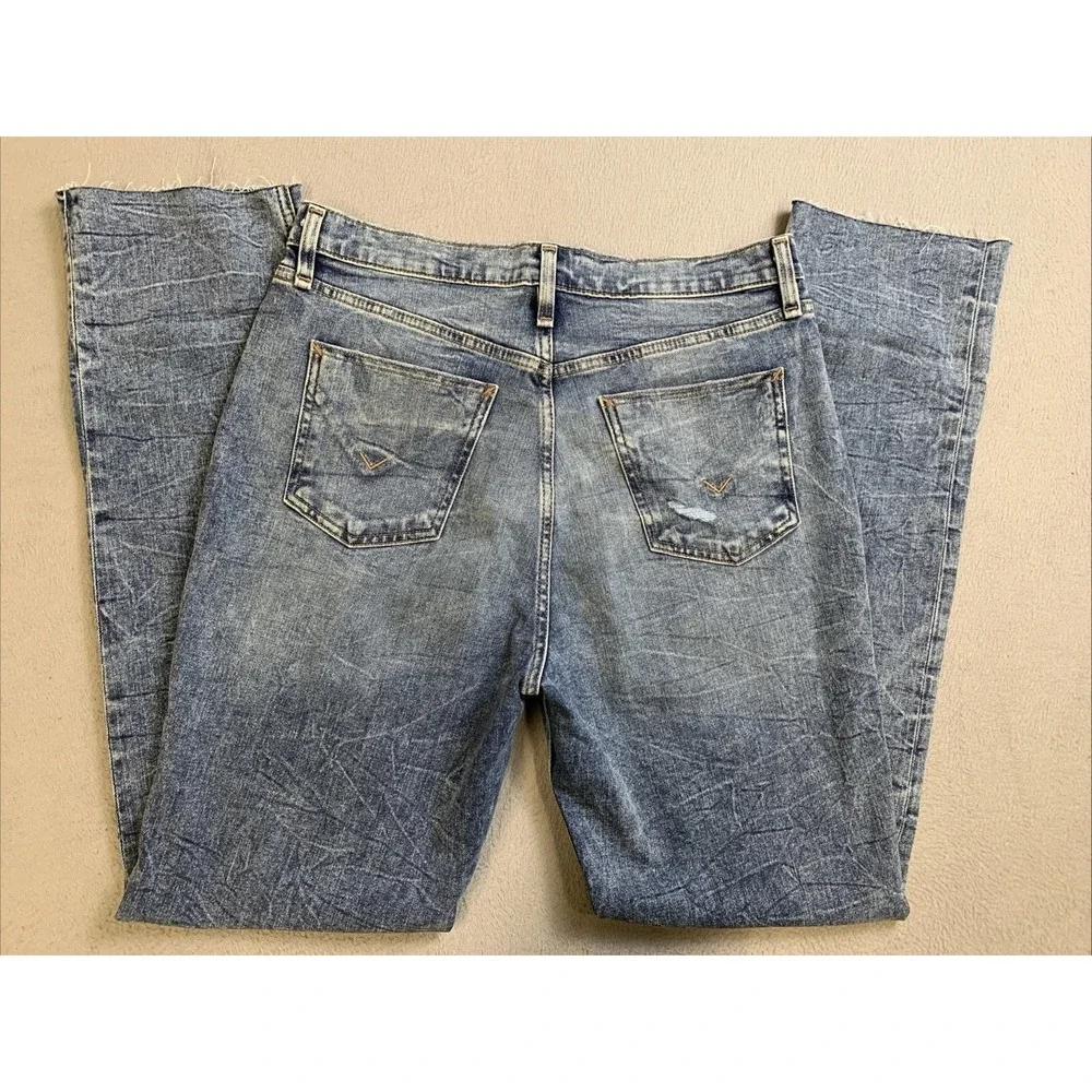 Hudson Holly Jeans Women's Size 31 Blue Denim Distressed‎ Button Fly Raw Hem